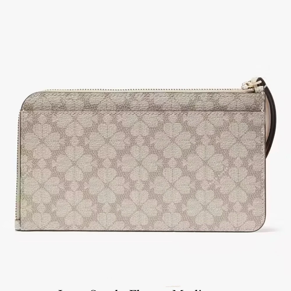 NWT Kate Spade Lucy Flower Medium Zip Wristlet in Dark Beige KG487